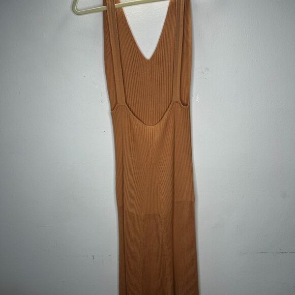 NWT Free People Camel Brown Sweet as Honey RibKnit VNeck Sleeveless Maxi Dress L - Picture 8 of 12
